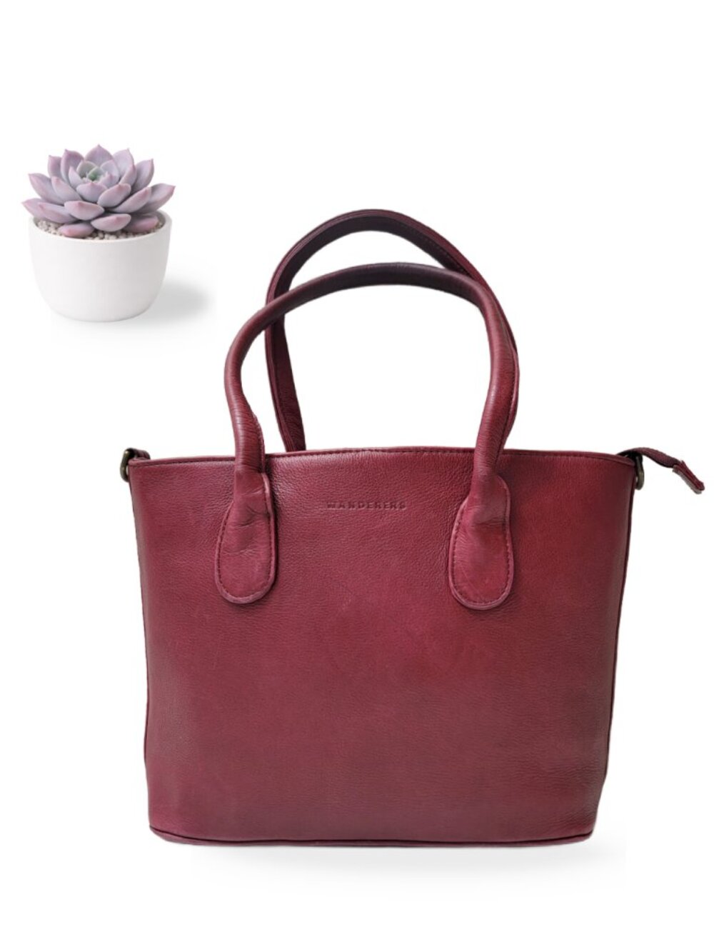 Wanderers Travel Co Burgundy Full Grain Leather Tote Bag Shoulder Purse Handbag